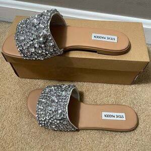 Steve Madden Knicky Rhinestones Sandals - Silver 8.5